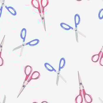 Scissors seamless pattern. School supplies. Perfect for hobbies, needlework, study and crafts. Sewing background and cloth design. Vector hand draw cartoon illustration.