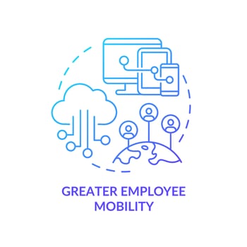 Greater employee mobility blue gradient concept icon. Comfortable usage. UCaaS advantages abstract idea thin line illustration. Isolated outline drawing. Myriad Pro-Bold fonts used vector