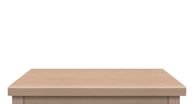 Empty wooden table side view of free space, For your copy branding. Used for display or montage products. Vintage style concept. Wood brown realistic surface isolated on white background. 3D Vector. vector