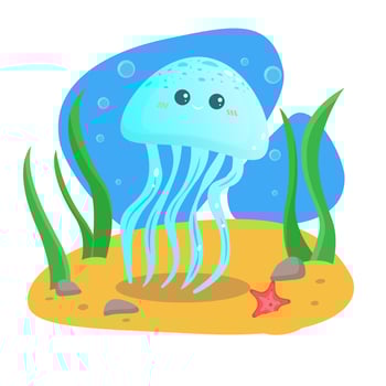 Summer greeting card. Postcard. Vector. The sea floor. Merry Jellyfish vector