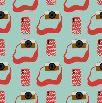 Green background with seamless pattern. Phone and camera patterns. Wrapping paper pattern. Travel and cafes. Background for decoration. vector