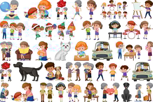 Set of different activities people in cartoon style vector