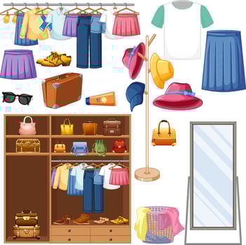 A set of different cloth on white background vector