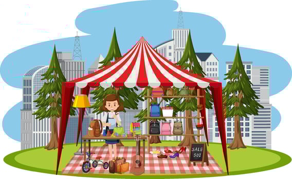 Flea market concept with second hand clothes shop vector