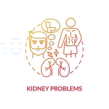 Kidney problems red gradient concept icon. Blood filtration organs disorder. Renal illness abstract idea thin line illustration. Isolated outline drawing. Roboto-Medium, Myriad Pro-Bold fonts used vector