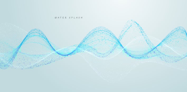 Vector background with colorful dynamic particles wave. Abstract 3D technology style background.