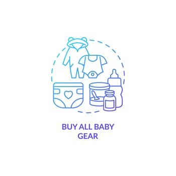 Buy all baby gear blue gradient concept icon. Preparing for baby abstract idea thin line illustration. Newborn essentials. Disposable diapers and bottles. Vector isolated outline color drawing