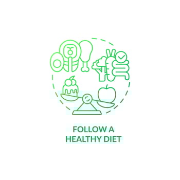 Follow healthy diet green gradient concept icon. Mental health during pregnancy abstract idea thin line illustration. Nutrition for pregnant women. Vector isolated outline color drawing