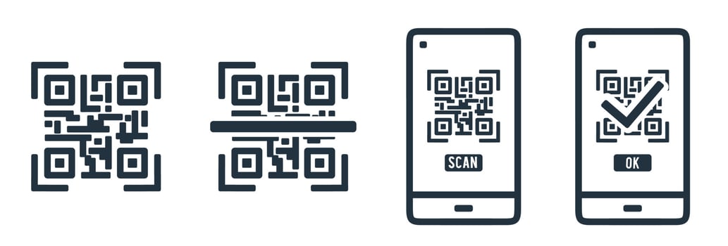QR code scan icon isolated on a white background. Code and Object Scan symbols for web and mobile apps. Line vector sign.