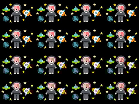 space cartoon character pattern on black background vector