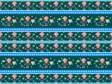 space cartoon character pattern on blue background vector