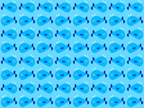 Whale cartoon character pattern on blue background vector