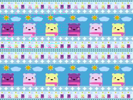 multicolored bear cartoon character pattern on blue background vector