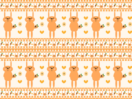Rabbit cartoon character pattern on orange background vector