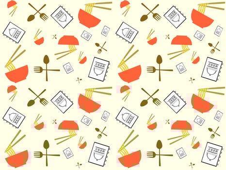 Seamless pattern, menu book, noodle bowl and cutlery on a cream background vector