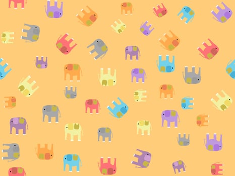 seamless pattern elephant cartoon character on orange background vector