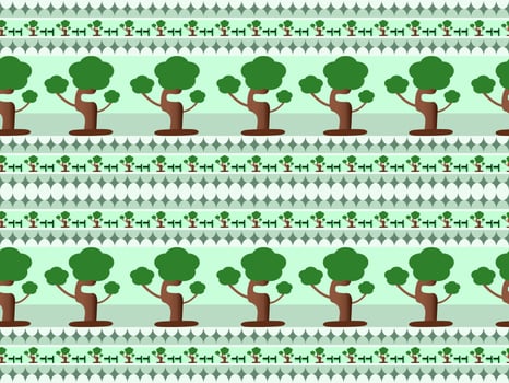 tree cartoon character seamless pattern on green background vector