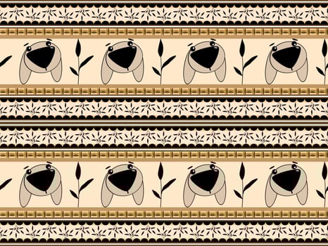 Dog cartoon character seamless pattern on brown background vector