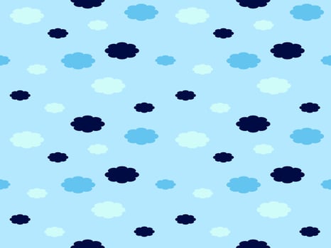 cloud cartoon character seamless pattern on blue background vector
