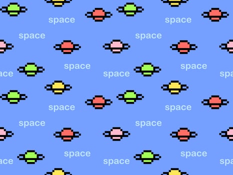 Space cartoon character seamless pattern on blue background.Pixel style vector
