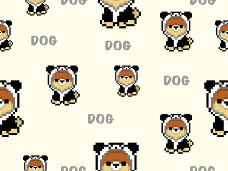 Dog cartoon character seamless pattern on yellow background.Pixel style vector