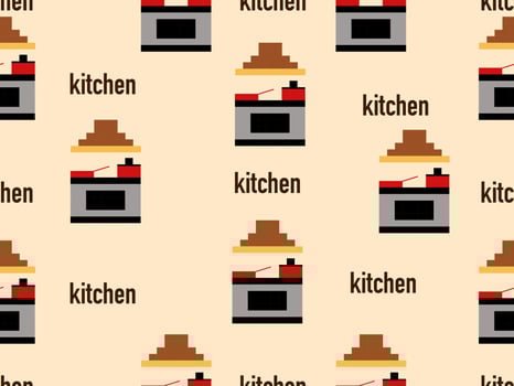 Kitchen cartoon character seamless pattern on brown background.Pixel style vector