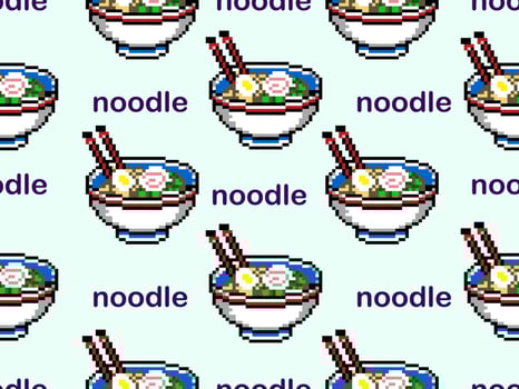 Noodle cartoon character seamless pattern on blue background.Pixel style vector