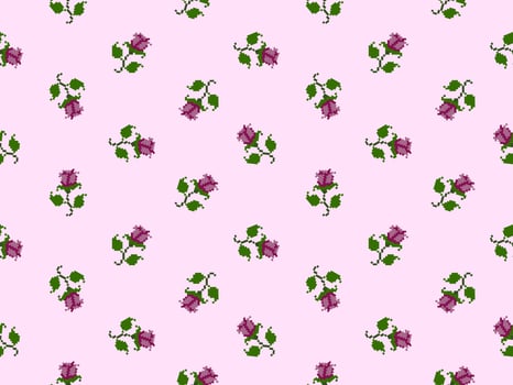 Rose cartoon character seamless pattern on pink background.Pixel style vector
