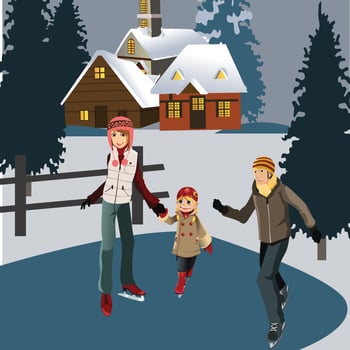 Illustration of a Family Ice Skating vector