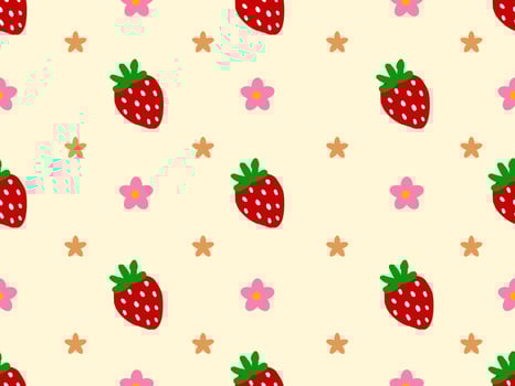 Strawberry cartoon character seamless pattern on yellow background. vector