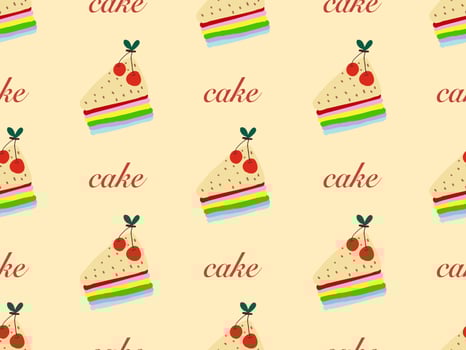 Cake cartoon character seamless pattern on yellow background. vector