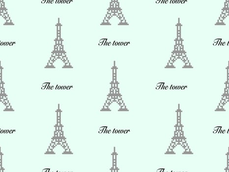 the tower cartoon character seamless pattern on green background.Pixel style vector
