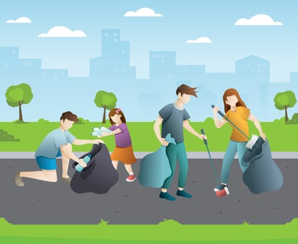 Group of people cleaning up city park vector