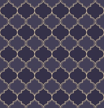 Moroccan trellis or geometric quatrefoil seamless pattern with contemporary blue and yellow gold color background. Use for fabric, textile, cover, interior decoration elements, wrapping. vector