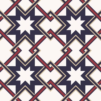 Contemporary color abstract Islamic geometric star square overlapping shape seamless pattern background. Use for fabric, textile, interior decoration elements, wrapping. vector