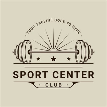 barbell or dumbbell logo vector line vintage illustration template icon graphic design. gym or fitness sign or symbol for business sport gymnasium with typography style