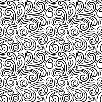 Abstract hand drawn doodle thin line wavy seamless pattern. Curly linear messy background. vector