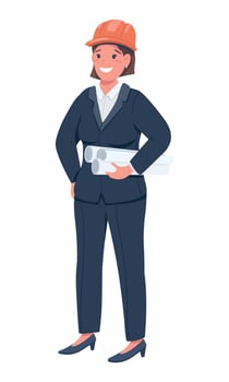 Female construction worker semi flat color vector character