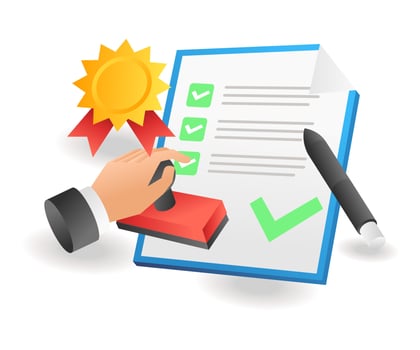 Flat isometric illustration landing page concept. agreement stamp on paper vector
