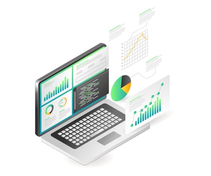 Landing page concept flat isometric illustration. computer data analyst programmer vector