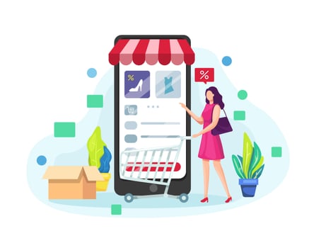Shopping online on mobile phone vector