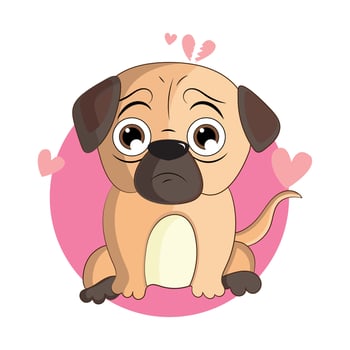 Sad pug dog kawaii. Dog breeds - Vector illustration