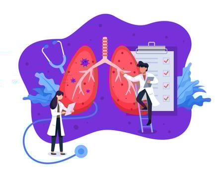 Medical team examines giant lungs vector