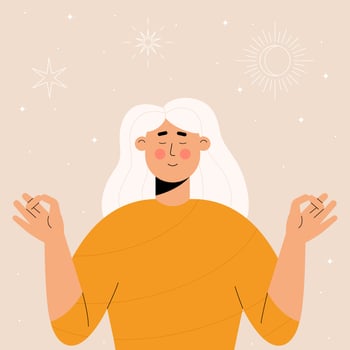 Girl meditating on the background of the stars and moon vector