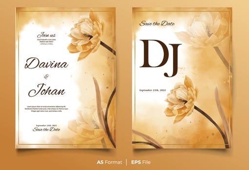 Watercolor wedding invitation template with yellow flower ornament vector