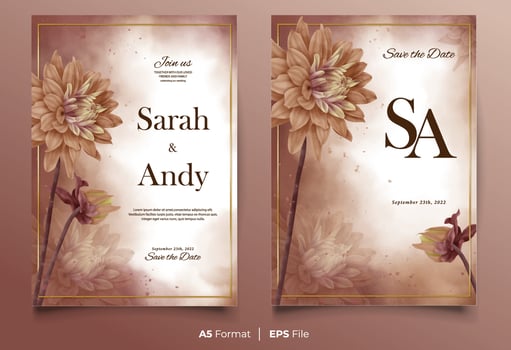 Watercolor wedding invitation template with brown flower ornament vector