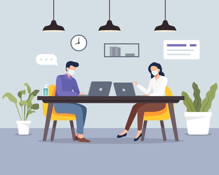 Social distancing at office workplace vector