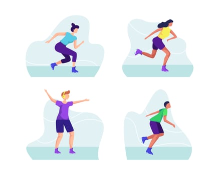Man and woman on roller skates riding vector