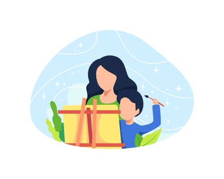 Mother painting with her son vector