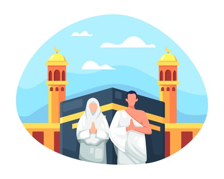 Muslim couple is doing Islamic hajj pilgrimage vector